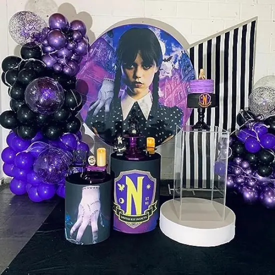 65 Pieces Purple Black Silver Latex Balloons, 12 Inches Metallic Silver Purple Confetti Balloons with 1 Ribbon for Halloween, Birthday, Graduation, Anniversary,Wednesday party decorations {3}