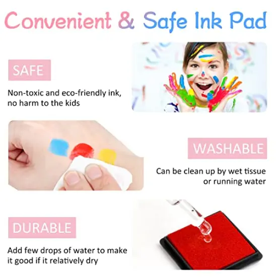 20 Colors Washable Ink Pads for Kids Rubber Stamps, Finger Print Crafts Stamp Pad for Kids, Paper, Scrapbooking, Fabric,Wood (Pack of 20) {4}