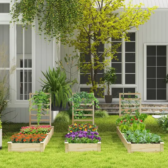 Raised Garden Bed With Planter Box And Trellis-Natural {1}