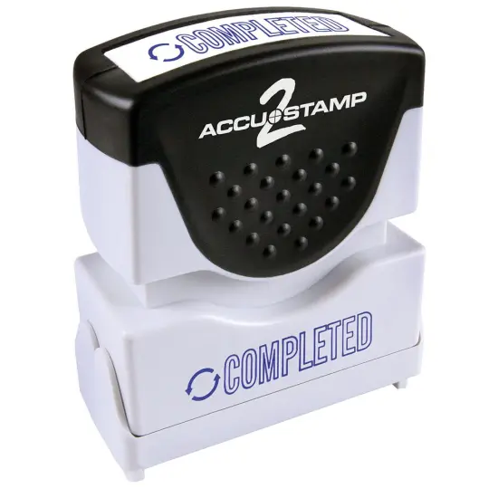 ACCUSTAMP2 Message Stamp, 1-color, Pre-inked, COMPLETED, 1-5/8" x 1/2" impression size, Blue Message and Symbol {1}
