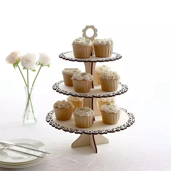 NATURAL 16" Wooden 3 Tier Cupcake Dessert DISPLAY STAND {4}