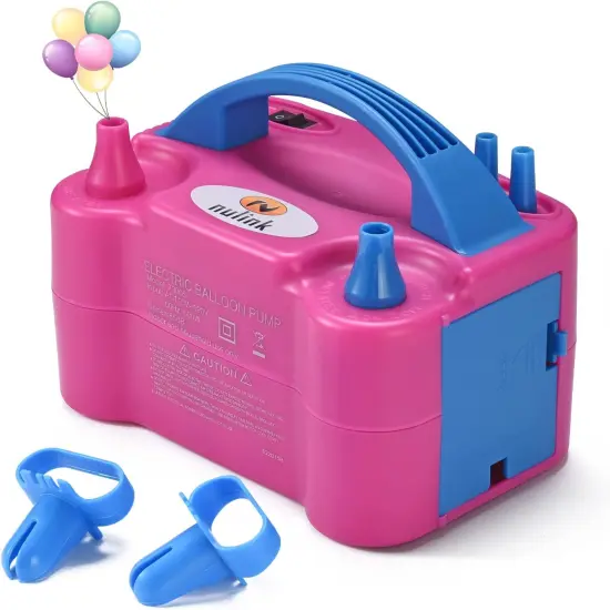 Electric Portable Dual Nozzle Balloon Blower Pump Inflation for Decoration, Party [110V~120V, 600W, Rose Red] {2}