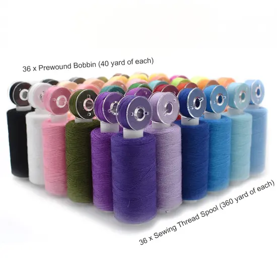 72 Pieces Bobbins Sewing Threads Kit, 36 Colors Spools 360Yards per Polyester Thread, 36 Colors Prewound Bobbin with Case for Hand Machine Sewing {1}