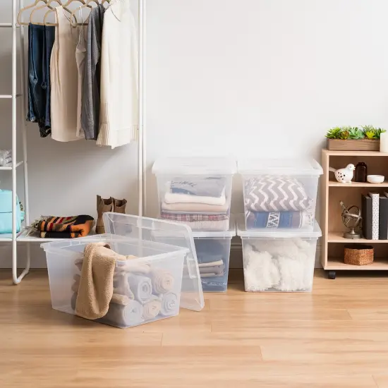 IRIS USA 58 Quart Plastic Storage Bin Tote Organizing Container with Latching Lid, Stackable and Nestable, Clear {4}