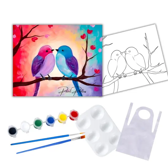 "Love Birds" DIY Canvas Art Kit, Adult Beginner, Acrylic Paint Size 11x14 inch {1}