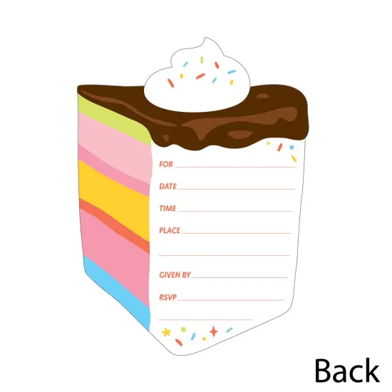 Big Dot of Happiness Cake Time - Shaped Fill-In Invitations - Happy Birthday Party Invitation Cards with Envelopes - Set of 12 {6}