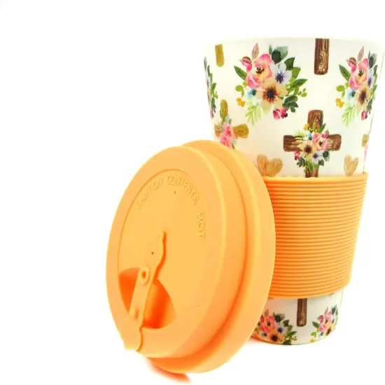 TINYMILLS Religious Floral Crosses Christian 14oz Travel Mug - Eco-Friendly Reusable Plant Fiber Travel Mug {4}