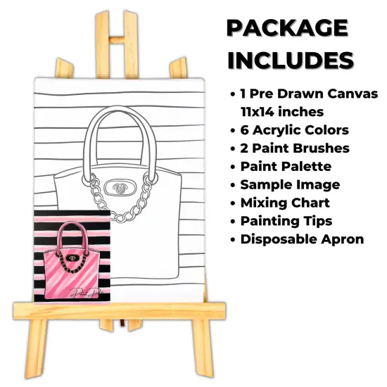 "Luxury Pink Purse" DIY Canvas Art Kit, Adult Beginner, Acrylic Paint Size 11x14 inch {2}