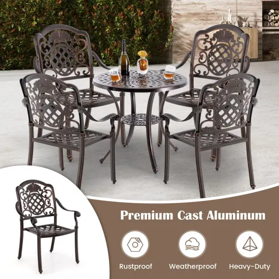 Patio Cast Aluminum Dining Chairs Set Of 2 Metal Armchairs Stackable-Copper {6}