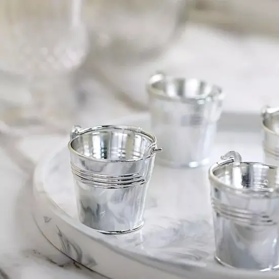 12 SILVER 2" Mini Pail Bucket Planter Wedding Party Favor GIFT HOLDERS {3}