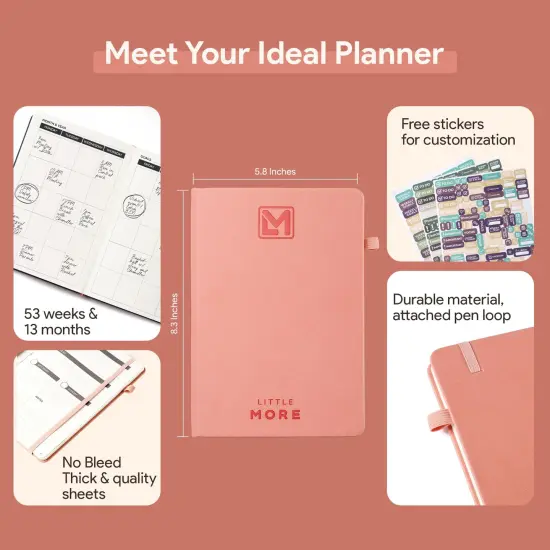 Planner Weekly and Monthly for Productivity - Goals Planner, Adhd Planner, To Do List Notebook - A5 (5.5&rdquo;x8.5") Weekly Monthly Planner Undated with Stickers - Rose Gold {6}