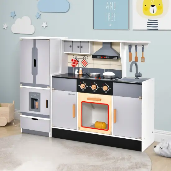 Wooden Chef Play Kitchen And Refrigerator With Realistic Range Hood And Roaster {2}