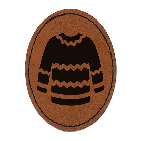 Winter Sweater Round Iron-On Engraved Faux Leather Patch Applique - 2.5" Brown {1}