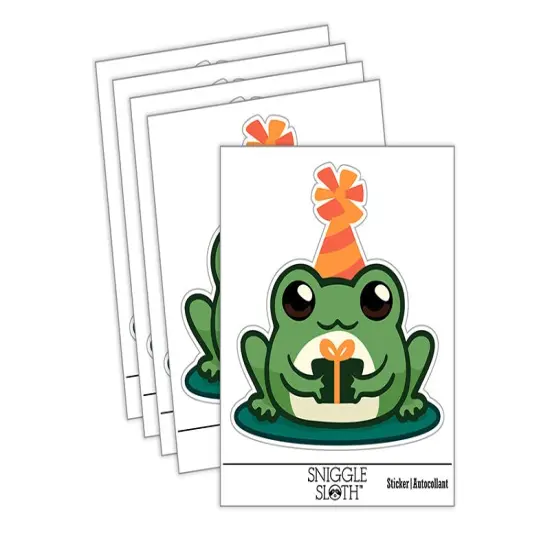 Kawaii Chibi Birthday Frog Toad Holding Gift Waterproof Vinyl Phone Tablet Laptop Water Bottle Sticker Set - 5 Pack {1}
