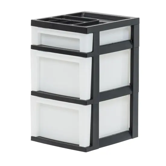 IRIS USA Plastic Organizers and Storage with Drawer, Black {2}