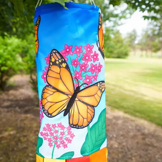 In the Breeze 5213 &mdash; Monarch Butterfly 40-inch Inspiration Windsock &mdash; Colorful Hanging Garden D&eacute;cor with Embroidered Details {2}
