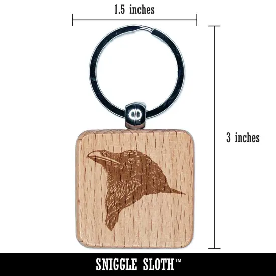 Realistic Crow Head Engraved Wood Square Keychain Tag Charm {2}