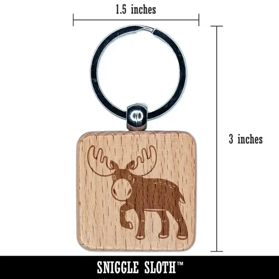 Cartoon Moose Engraved Wood Square Keychain Tag Charm {2}