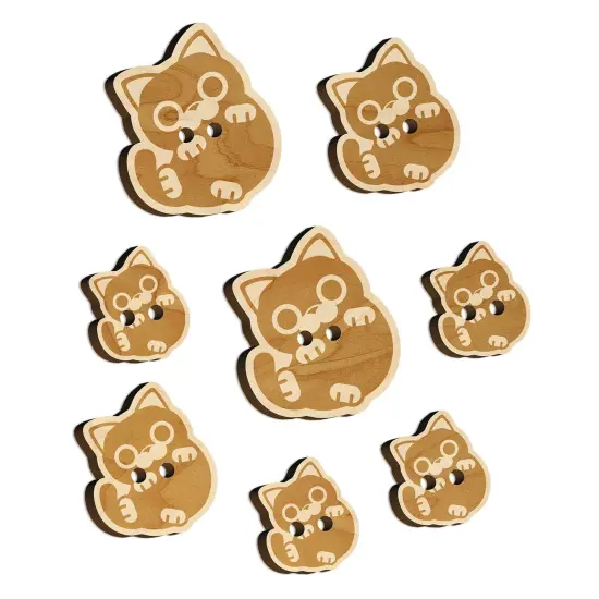 Round Cat Playful Wood Buttons for Sewing Knitting Crochet DIY Craft {7}