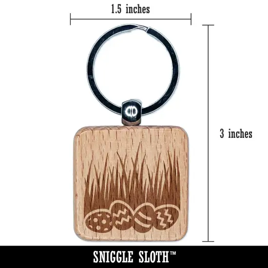 Easter Eggs in Grass Engraved Wood Square Keychain Tag Charm {2}