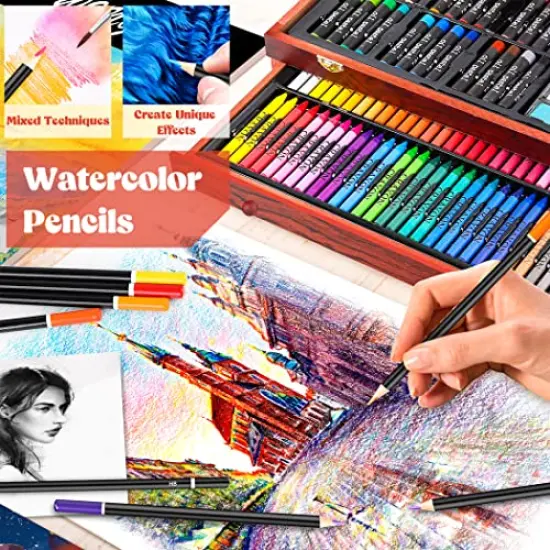 153 Pieces Deluxe Wooden Art Set Crafts Drawing Painting Coloring Supplies Kit with 2 A4 Sketch Pads, Halloween Creative Gift Box for Adults Artist Beginners Kids Girls Boys {4}