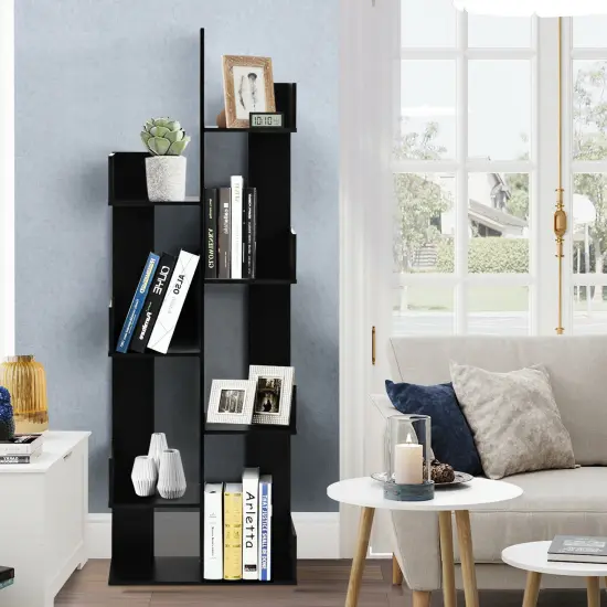 Costway 8-Tier Bookshelf Bookcase w/8 Open Compartments Space-Saving Storage Rack White/Black {5}