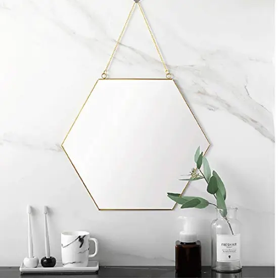 11.81"X10.24" Gold Hexagon Mirror Wall Decor Small Decorative Mirror Hanging Mirrors for Wall Home Bathroom Bedroom Living Room, Small, Gold {1}