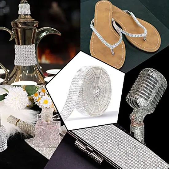 3Yards Self Adhesive Crystal Rhinestone Diamond Ribbon,Rhinestone Decorative Sticker with 2mm Rhinestones, Diamond Crystal Sticker for Car Decoration or DIY Crafts (Silver, 0.51 Inch ) {3}