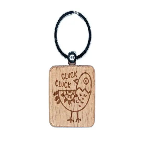Silly Chicken Doodle Cluck Engraved Wood Square Keychain Tag Charm {1}