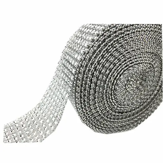 8 Row 10 Yard Rhinestones Diamonds Ribbon Bling Wrap for Crafts for Wedding Cakes, Birthday Decorations, Baby Shower Events,Party Supplies, Arts Rhinestones for Crafts(Silver, 8row) {2}