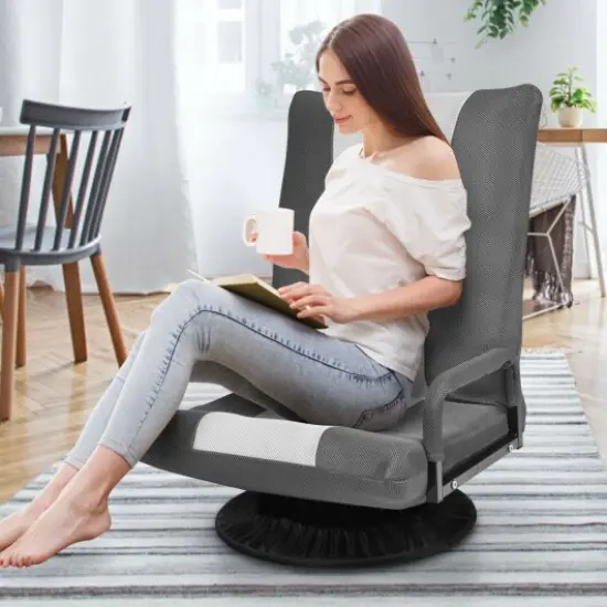 6-Position Adjustable Swivel Folding Gaming Floor Chair Grey {2}