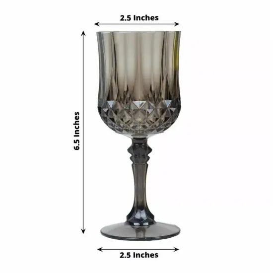BLACK 6 Plastic 8 oz Crystal Cut Goblets WINE GLASSES {5}