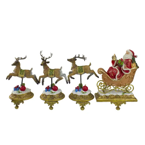 Northlight Santa and Reindeer Christmas Stocking Holders - 9.5" - Set of 4 Gold {1}