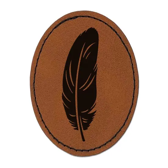 Stout Bird Feather Round Iron-On Engraved Faux Leather Patch Applique - 2.5" Brown {1}