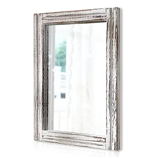 Wood Mirror with Frame Rustic Wall Mirror Rectangle Decorative Farmhouse Bedroom Bathroom Hanging Mirror Home Wall Decor {2}