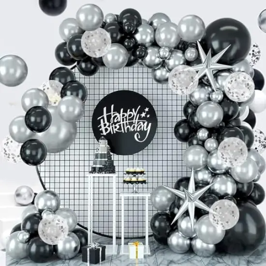 Black and Silver Balloon Garland Arch Kit with Latex Confetti Balloons Silver Explosion Star Balloons for New Year Eve Party Decor Graduation Birthday Wedding Anniversary Party Supplies {2}