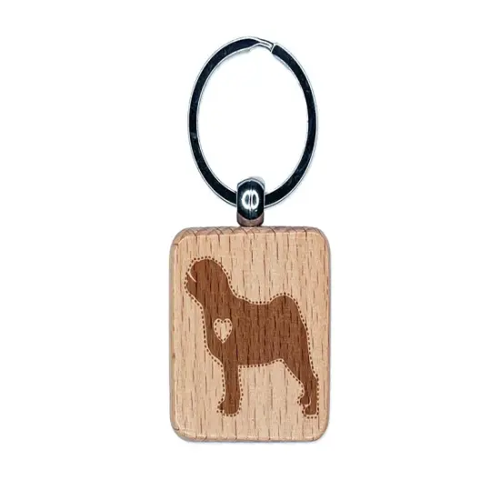 Pug Dog with Heart Engraved Wood Square Keychain Tag Charm {1}