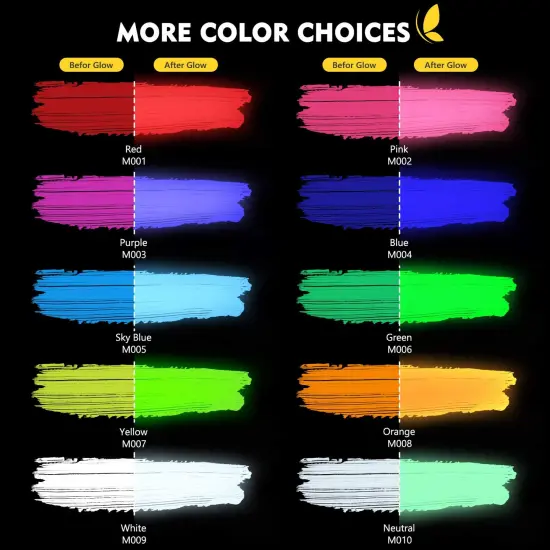 10 Bright Colors Acrylic Glow in The Dark Paint,Liquid Luminous Paint, Neon Paints Glow in Dark for Painting, Halloween Decoration, DIY Crafts, 20 ml Each {4}