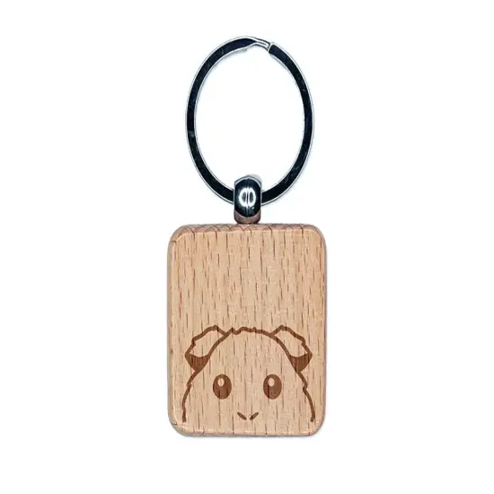 Peeking Guinea Pig Engraved Wood Square Keychain Tag Charm {1}
