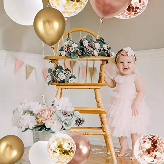 60 Pieces 12 inch White Metallic Gold Party Balloon with 33 Ft Rose Gold Ribbon for Birthday Wedding Anniversary Bridal Shower Decoration {3}