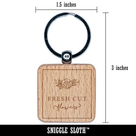 Elegant Fresh Cut Flowers Label Engraved Wood Square Keychain Tag Charm {2}