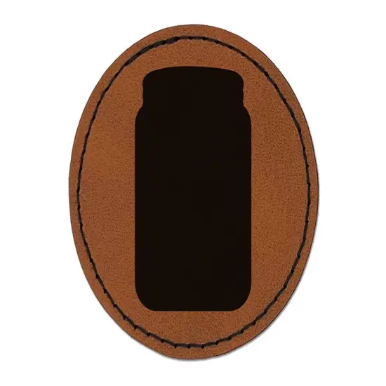 Mason Jar Solid Round Iron-On Engraved Faux Leather Patch Applique - 2.5" Brown {1}