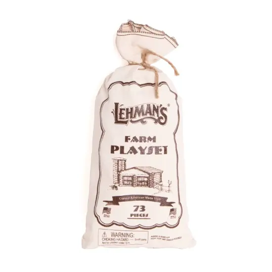 Lehman's Toy Log Farm Playset, Classic American Made Building Set, 73 Interlocking Wooden Pieces in Handy Storage Bag {5}