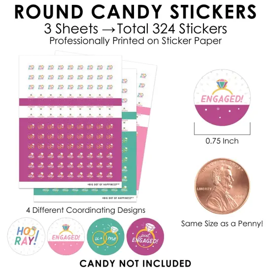 Big Dot of Happiness Just Engaged - Colorful - Engagement Party Small Round Candy Stickers - Party Favor Labels - 324 Count {4}