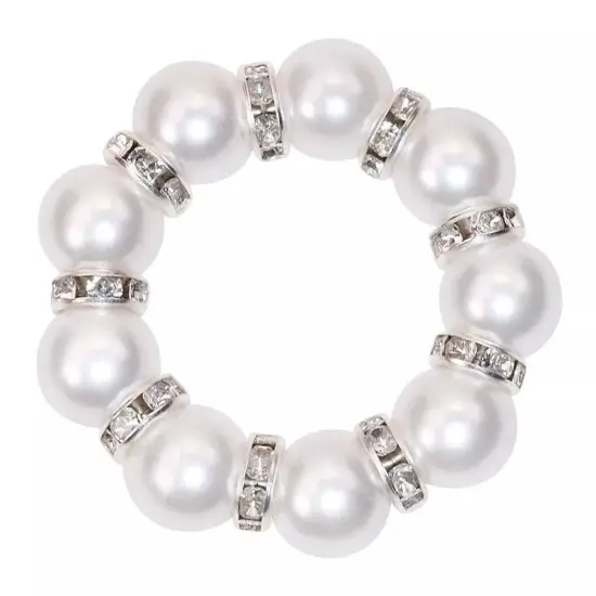 4 Silver White Faux Pearl Rhinestone Napkin Rings {1}
