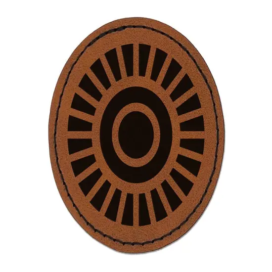 Scandinavian Abstract Sunflower Round Iron-On Engraved Faux Leather Patch Applique - 2.5" Brown {1}