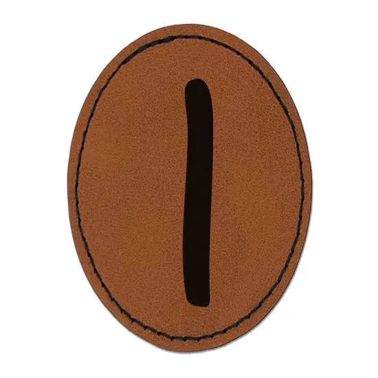 Number 1 One Felt Marker Font Round Iron-On Engraved Faux Leather Patch Applique - 2.5" Brown {1}