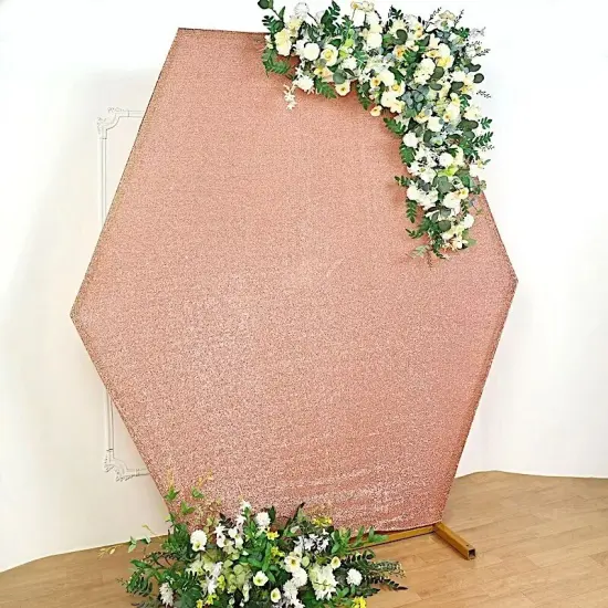 ROSE GOLD 8 ft Metallic Spandex Hexagon STAND COVER {3}
