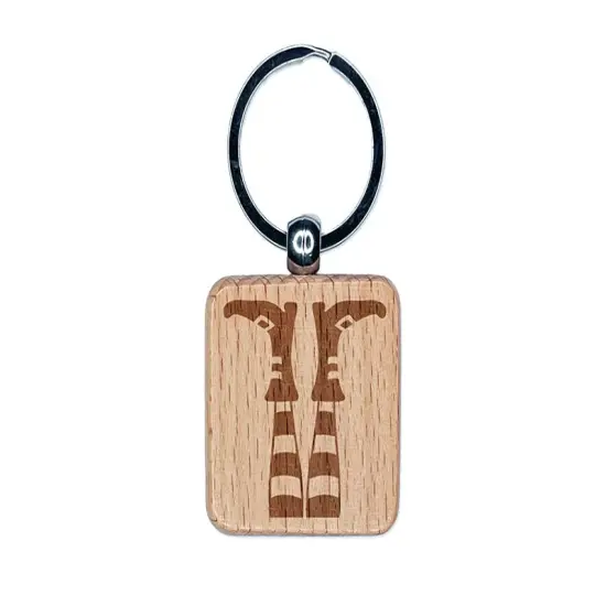 Witch Feet Sticking Up Halloween Engraved Wood Square Keychain Tag Charm {1}