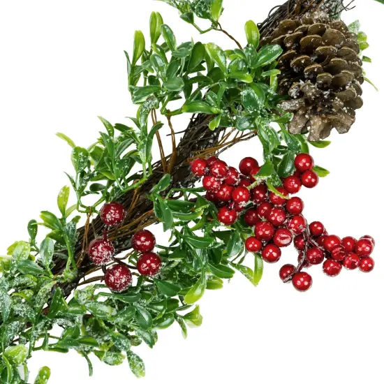 Northlight Glittered Artificial Boxwood Pine Cone and Berry Christmas Garland - 6' - Unlit Green {3}